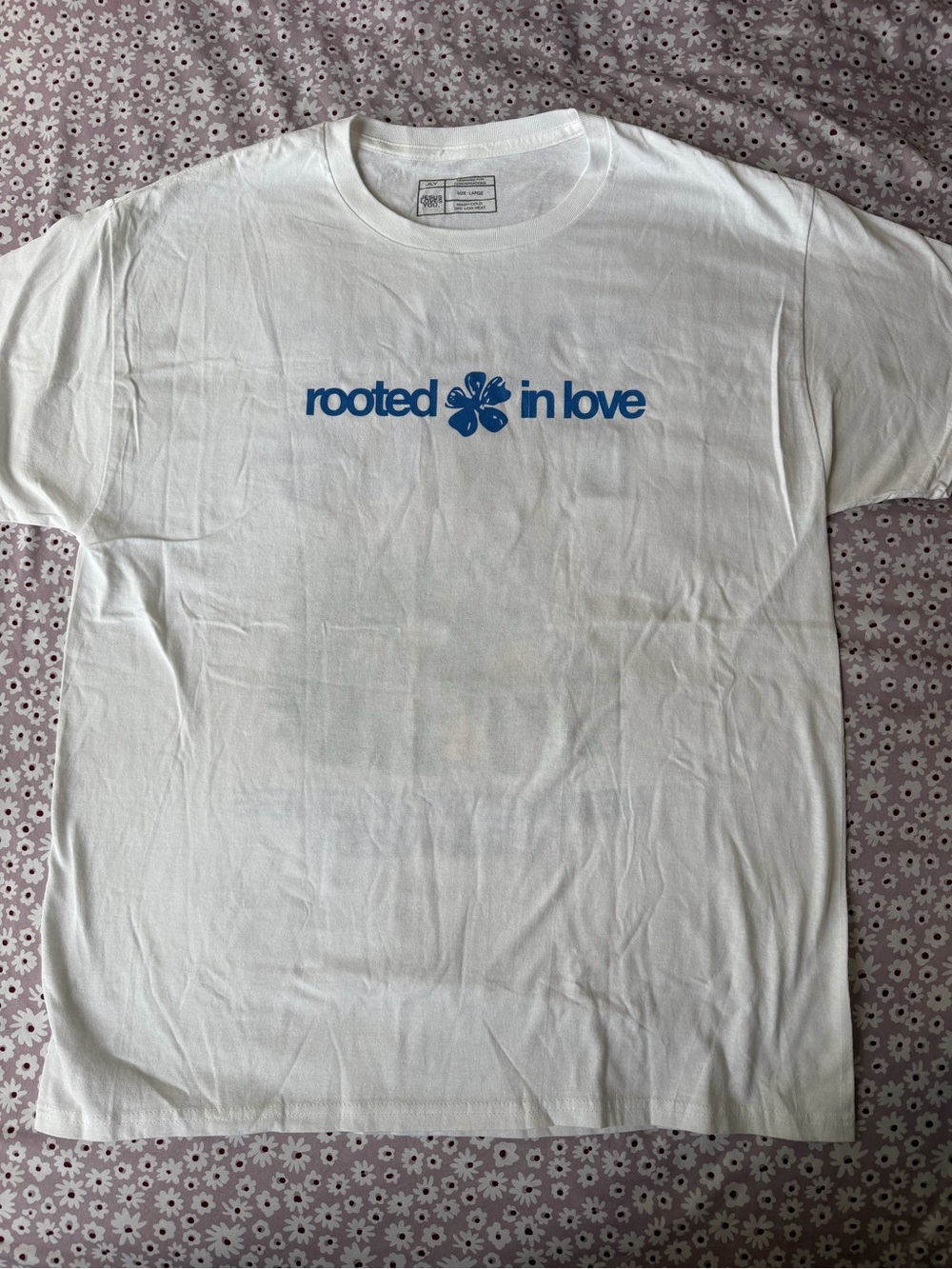 Unisex  White 'Rooted in Love' Graphic Tee with Blue Print